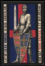 Künstler-AK Oldenburg /Gr., Ritter mit Schild und Schwert, Lat Ok Isern Hinnerk 