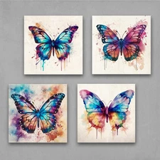 Watercolor Butterfly Art Wall Art Set 4 Colorful Abstract Prints Boho Decor