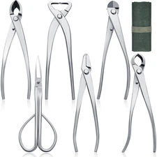 6 Piece Bonsai Tool Set with Roll Bag 8 Inch Heavy Duty Gardening Pruning and...