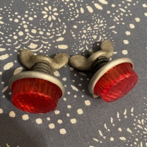 Vintage Harley Indian License Plate Reflectors Red Beehive Lens Cat Eye Pair