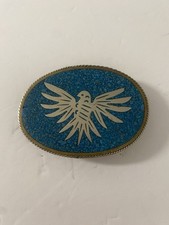 Vintage Thunderbird Motif Alpaca Crushed Turquoise Belt Buckle From Mexico