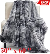 White/Beige/Pink Fluffy Fuzzy Faux Fur Throw Blanket Soft Blanket for Bed Couch