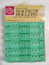 NEW SEALED - Vintage 1982 Goody Snap-Over Magnetic Rollers (16ct/Large) Green