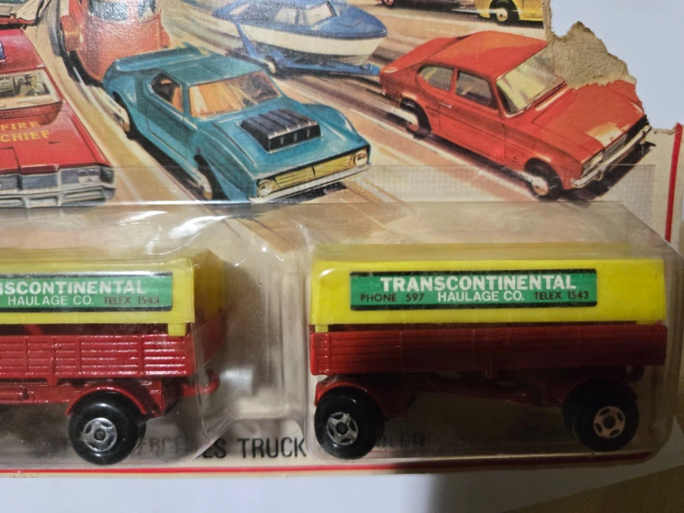 Matchbox Two-Pack 1A Mercedes Truck & Trailer rot & gelb "Transcontinental" top - Image 4 of 4