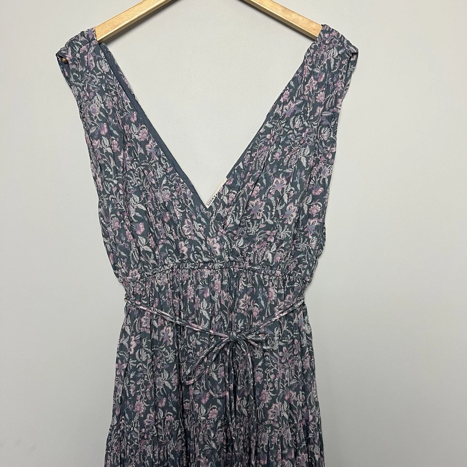 Maxi Vestido Lucky Brand Beachy Breezy Talla XL V Cuello Oscuro Floral Boho Chic Resort Foto 3 de 4