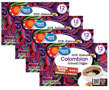4x Great Value 100 Arabica Colombian Medium Dark Roast Ground Coffee Pods 12 Ct