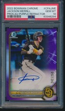 PSA 10 JACKSON MERRILL AUTO 2022 Bowman Chrome PURPLE REFRACTOR/250 RC GEM MINT