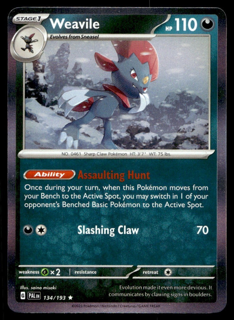 Weavile 134/193 Pokemon Card Paldea Evolved  Rare 110 HP Holo Lightly Played W19