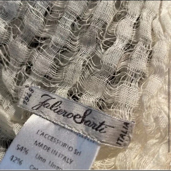 Faliero Sarti Italia 1949 Silver Metallic Thread Ivory Linen Cotton Scarf Wrap - Image 3 of 4