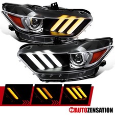 Fit 2015-2022 Ford Mustang Black Hid Projector Headlights Led Sequential Signal