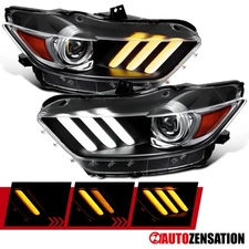 Fit 2015-2022 Ford Mustang Black HID Projector Headlights LED Sequential Signal