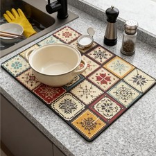 Dish Drying Mat Retro Quick Water Draining Kitchen Bar Countertop Absorbent