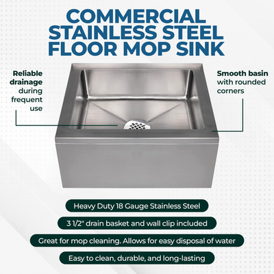 NSF Stainless Steel Floor Mop Sink - Commercial Utility Basin 19