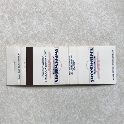 #ad M343 Matchbook Cover Sweetwaters Restaurant Eau Claire Wisconsin WI $4.99