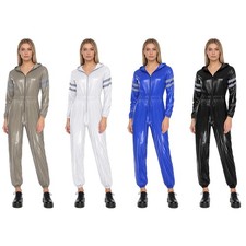 Women Water Resistant Hooded Coveralls High Visibility Reflective Strips Zipper