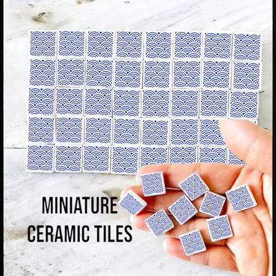 Handcrafted Miniature Blue Wave Ceramic Tiles Japanese Design Dollhouse Flooring