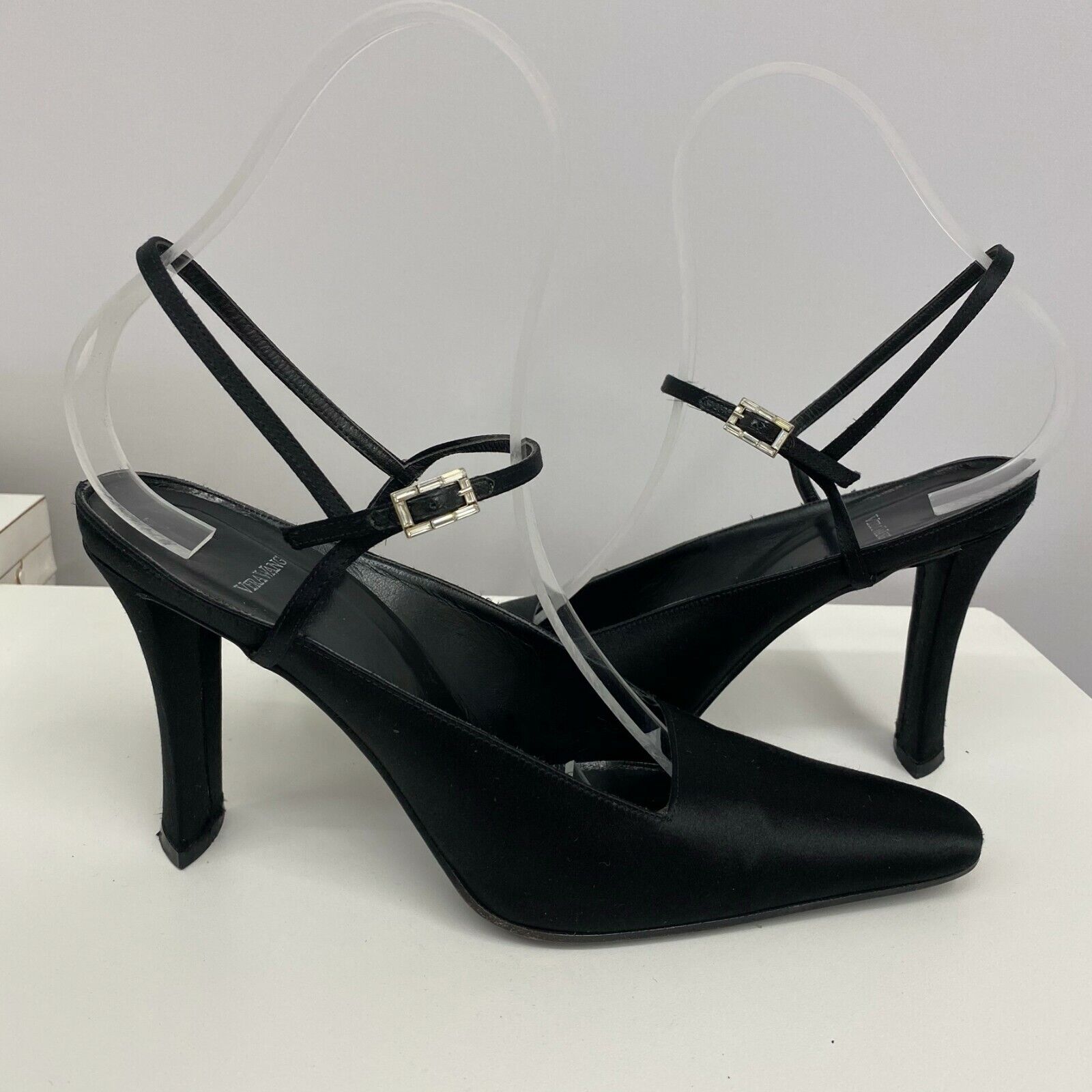 Vera Wang Silk Evening Shoes Black Crystal Buckle… - image 6