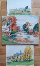 3 aquarelles ancienne, paysages XIX°, Jean RENAUD 1842-1899, cote peintres AKOUN