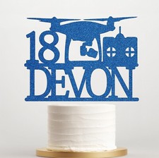 Personalised Drone Glitter Cake Topper, Birthday Party Decor, Any Name Any Age