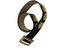 STREETS AHEAD Goldtone Buckle Accents Belt in Black