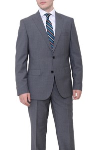 Détails Sur Hommes 40r Hugo Boss Thefordham Central Gris Rayé Laine Costume Avec Pic