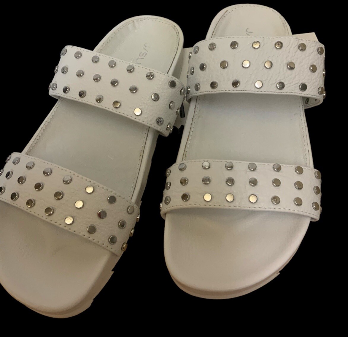 ERIKA Women's White Leather Studded Slide Sandals Size 7.5-image