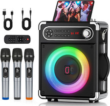 Wireless Karaoke Machine with 3 Mics, Bluetooth Speaker  Disco Lights
