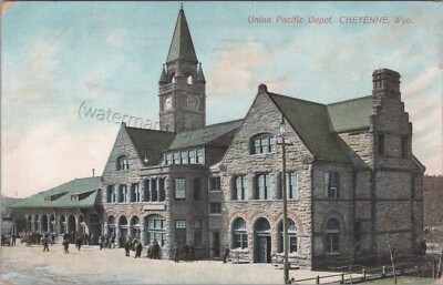 Cheyenne, WY: Union Pacific Depot - 1909 Wyoming Train Railroad Postcard