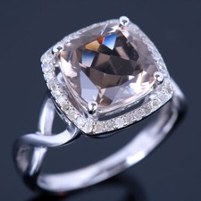 925 Sterling Silver 10x10mm Cushion Smokey Quartz Unique Engagement Wedding Ring