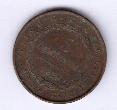 ITALY ITALIA Sardinia 5 Centesimi 1826P Anchor KM100.1 (ita579)