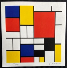 Piet Mondrian Lithograph COA Original Signed Stamped Numbered 180 ex