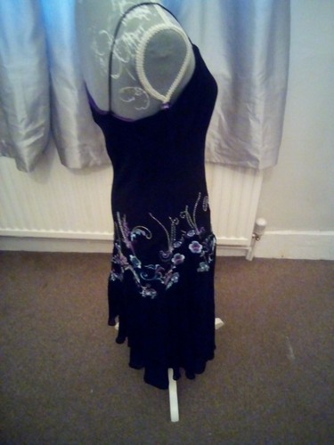 Debenhams LBD women's Pure silk Strappy dress black embroidered size 12 - Picture 7 of 8