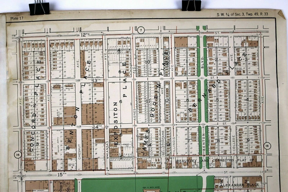 Mapa de plataforma Kansas City Missouri 1925 del 12 al 17, perspectiva de 19,25 x 20" RARO Foto 2 de 4