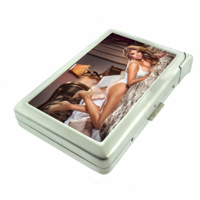 London UK Pin Up Girls D1 Cigarette Case with Built in Lighter Metal Wallet 