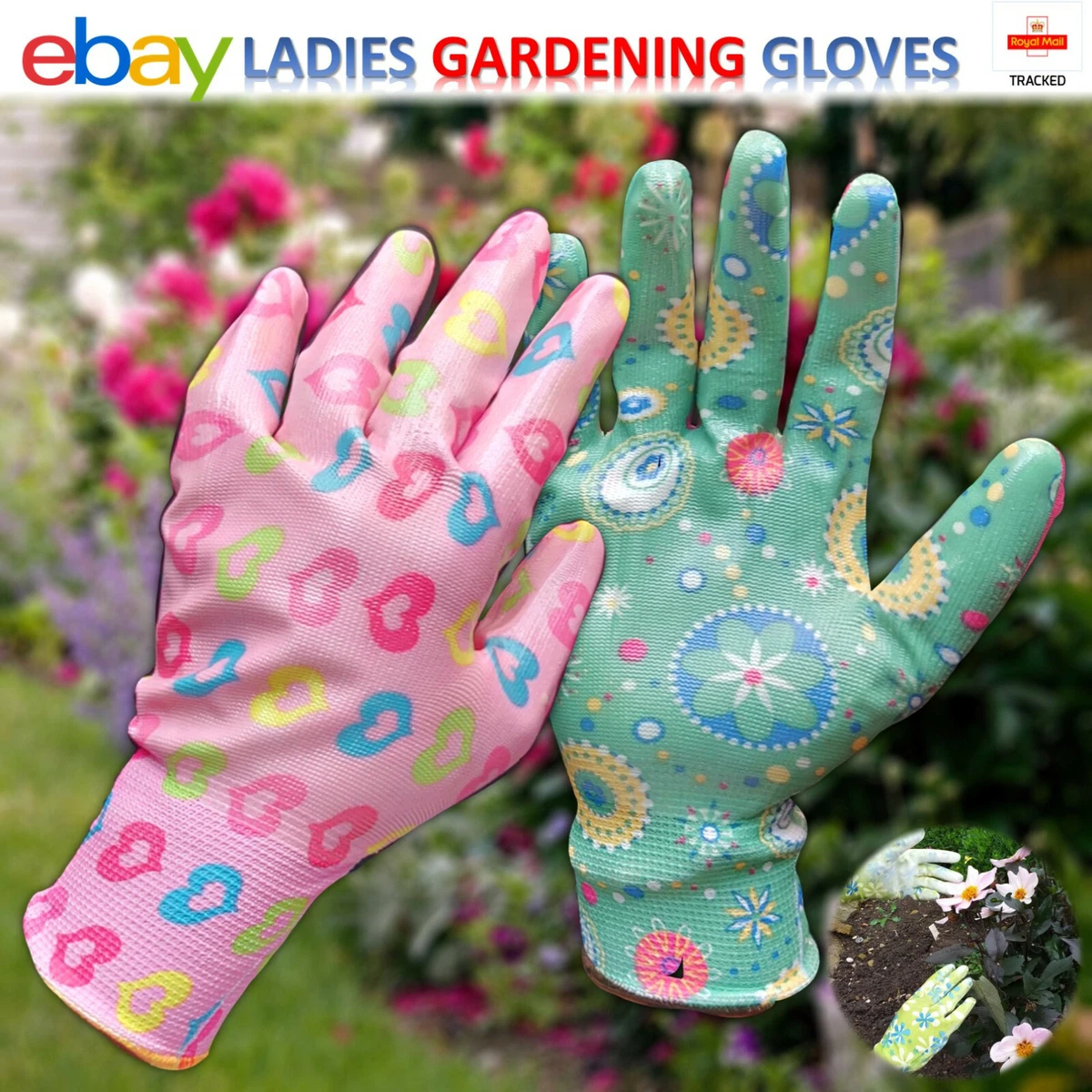 Ladies Gardening Gloves Strong Floral Design Ladies Nitrile Heavy