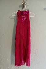 Medium Child Weissman Lipstick Pink Sequined Jazz Dance Costume with Fringe