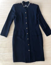 Cynthia Howie Maggy Boutique Women Sz 12 VTG 80s Navy Blue Dress Military