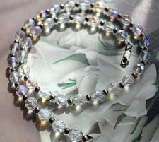 Vintage! sterling silver space bds STRIKING AURORA BOREAL Crystal Bead Necklace 