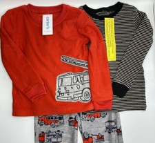 Boys Size 5 Carter's 3-Piece Pajama Set Long Sleeve Rescue Fire Trucks Red Black