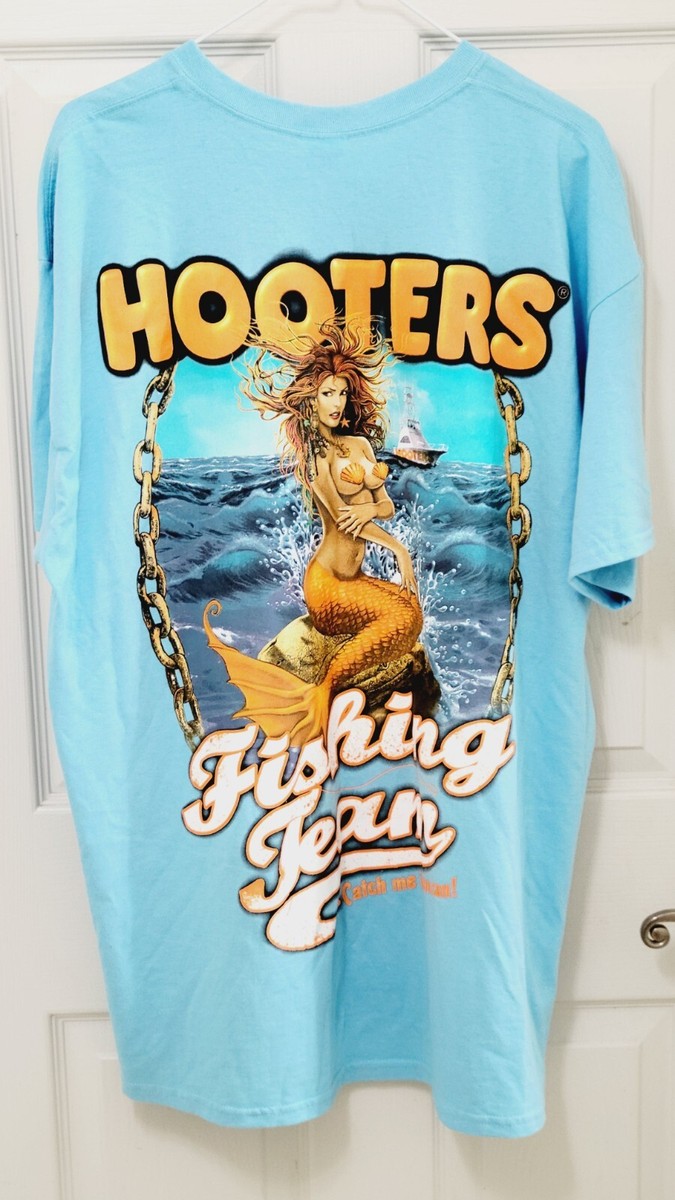 Hooters-Houma, LA Fishing Team "Catch Me If You Can!" Tee T-Shirt Mens XL Blue View 4