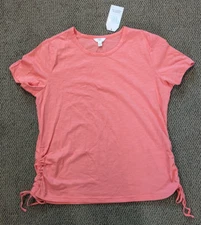 Time And Tru Top Side Cinch Coral Rose Short Sleeve Womens Size L 12-14 NEW