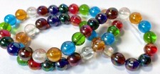 Bead, Rainbow Finish Glass 8mm Round Bead Mix with 0.8mm Hole 1 Strand 50  