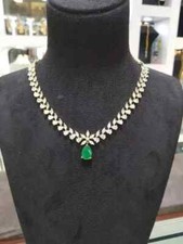 20CT Pear Cut Lab-Created Emerald Diam Women Necklace 14K Yell Gold Plated 18"