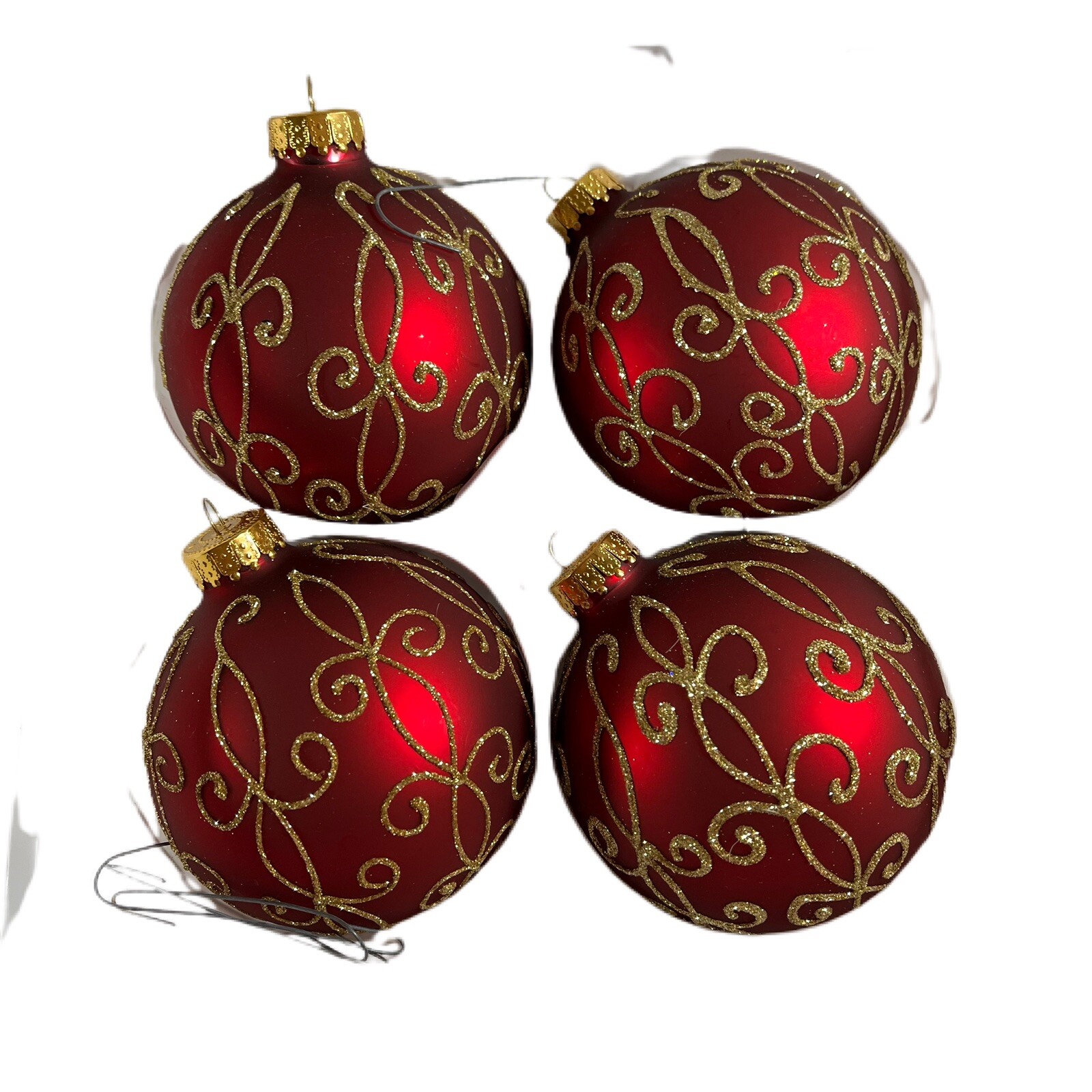Treasure Glass Hand Crafted Glass Ornaments Red with Gold Scroll Design 5 Boxes eBay