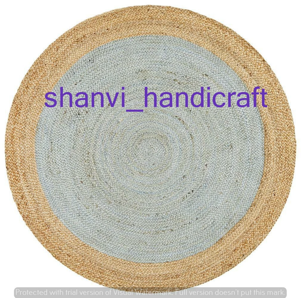 Natural Multi Colour Jute Mat Rugs Floor Home Living Round Braided Indian Carpet - Image 3 of 4