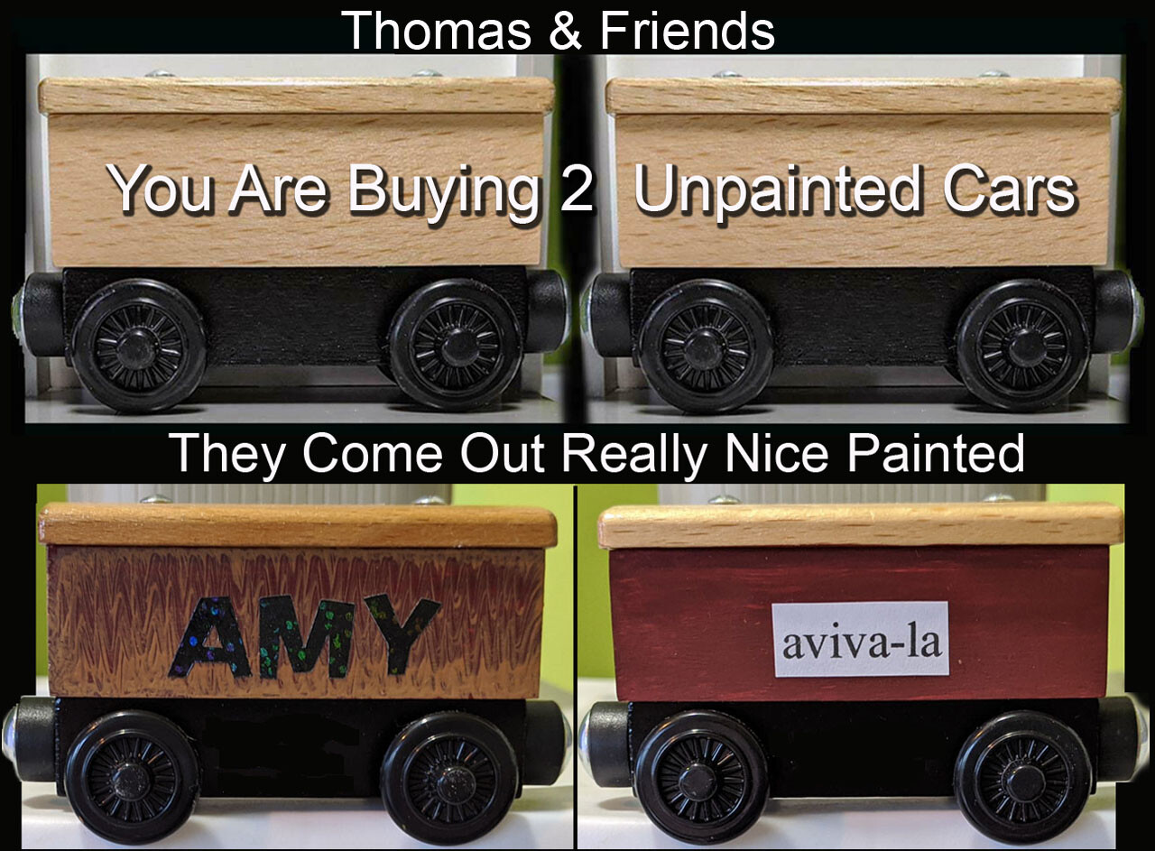 unpainted wooden trains