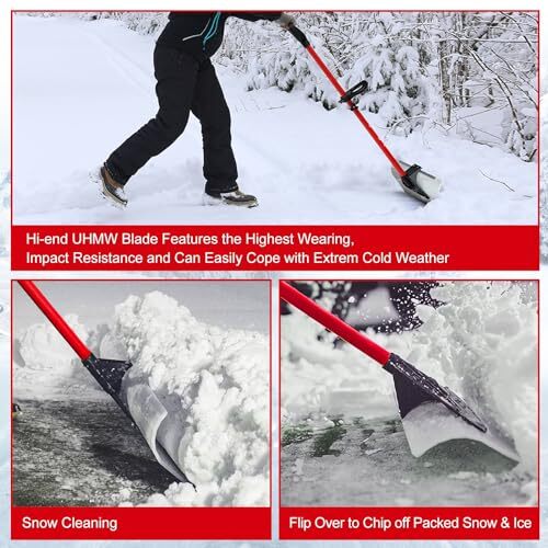 Snow Pusher Back Saver Snow Shovel for Driveway Sidewalk Deck