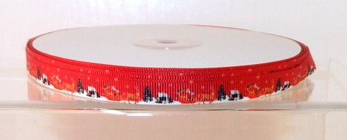 Christmas Grosgrain Ribbon 10/16/22/38mm widths 1m 2m 5m Sleigh Red - Picture 3 of 9