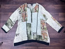 CITRON Santa Monica Asian Boho Colorful Casual Floral Flowy Button Tunic M