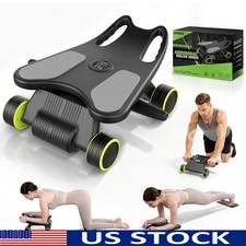 4-Wheel Ab Roller W/ Elbow Support Automatic Rebound Core Workout Equipment New